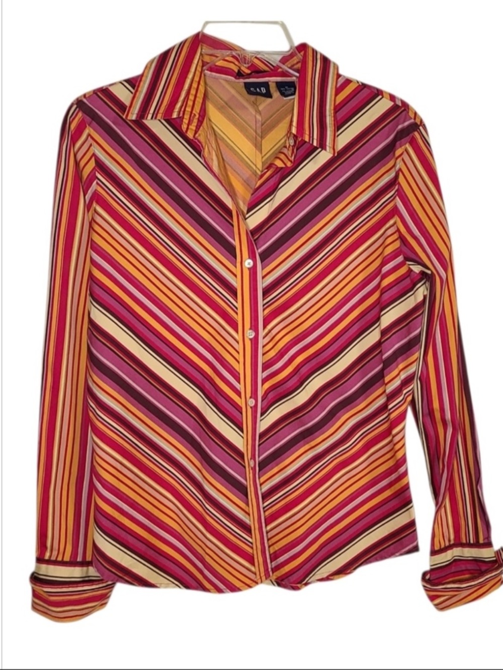 GAP Vintage Y2K Multi-Color Chevron Stripe Stretch Button Down Shirt Medium